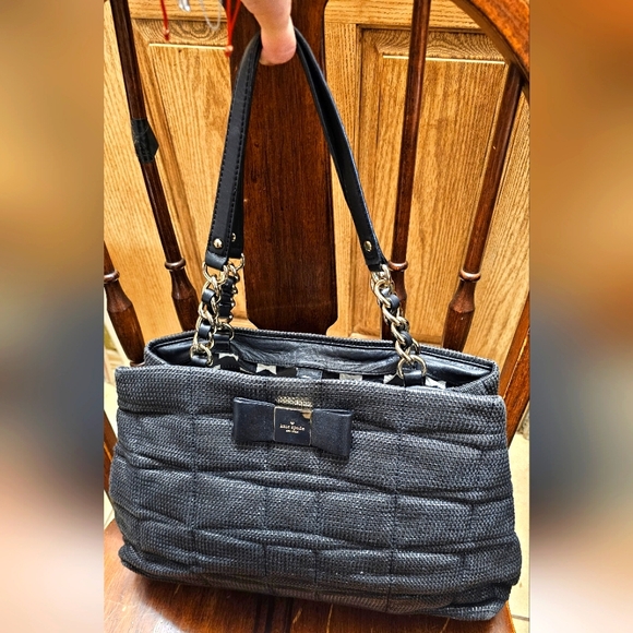 kate spade Handbags - Kate Spade Black Veranda Place Woven Leather Maryanne Satchel Handbag EUC